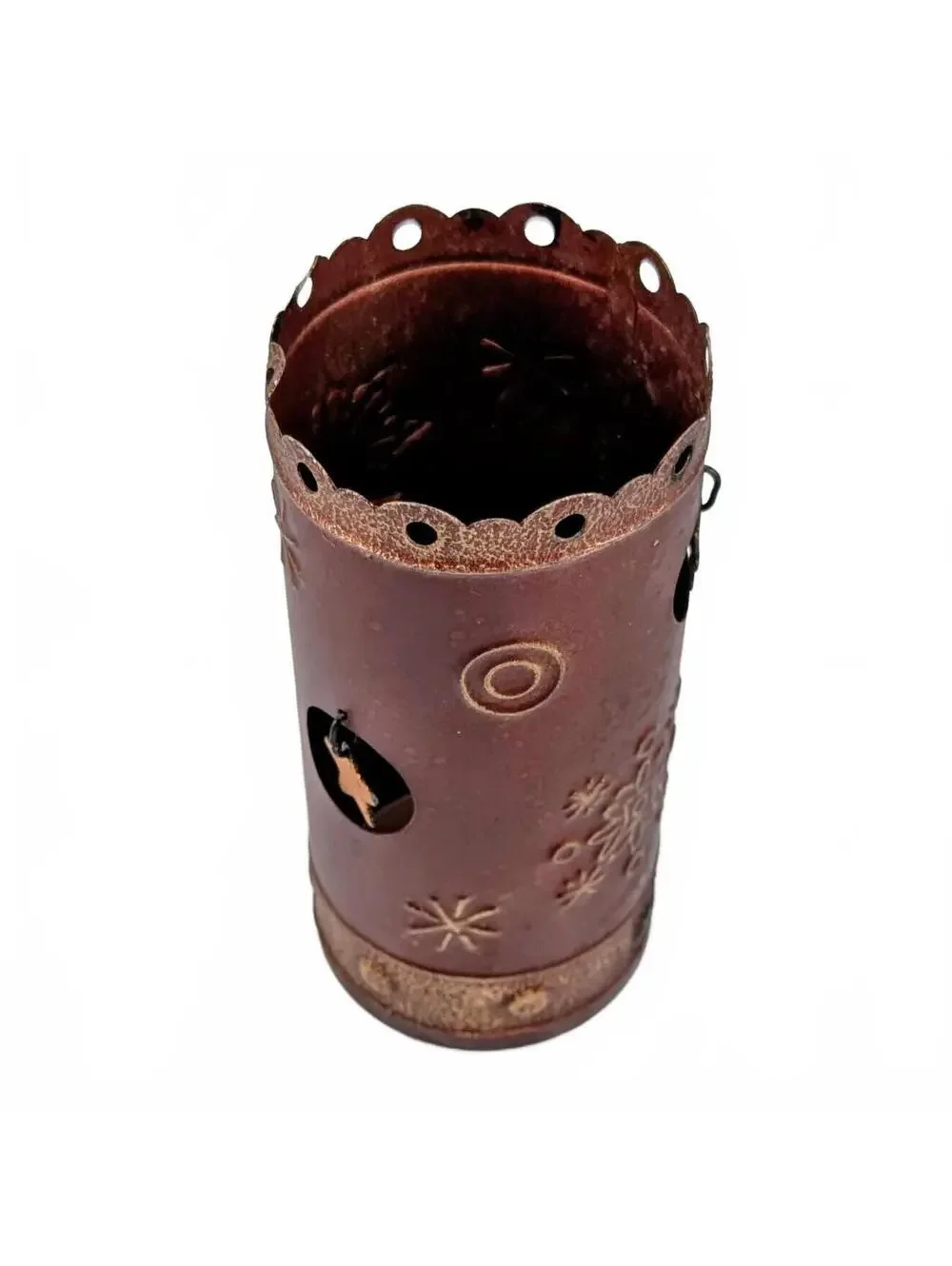Pier 1 Maroon & Gold Antiqued Metal Cut Out Hanging Star Candle Holder